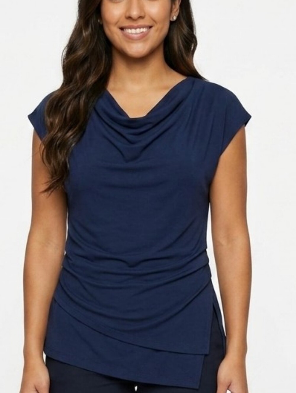 LOFT Navy Draped Cowl-Neck Straight Leg Set